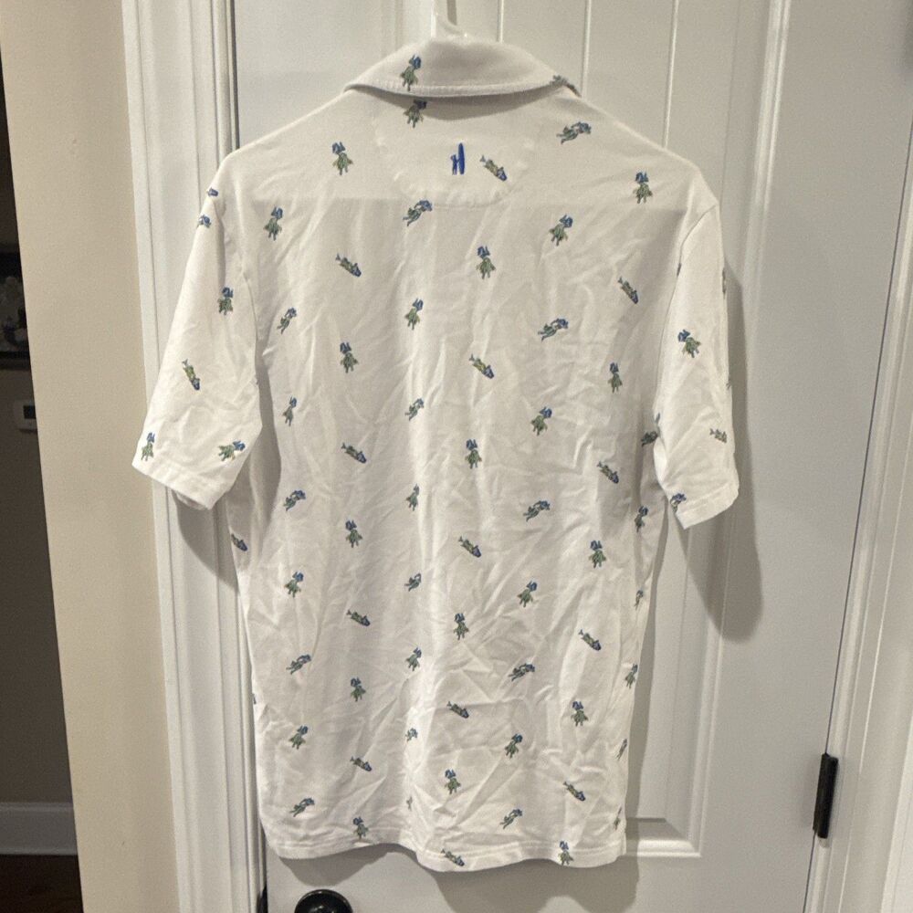 Johnnie-O Hangout Mens S White Cotton Hula Print Polo Shirt Pocket - Picture 5 of 7